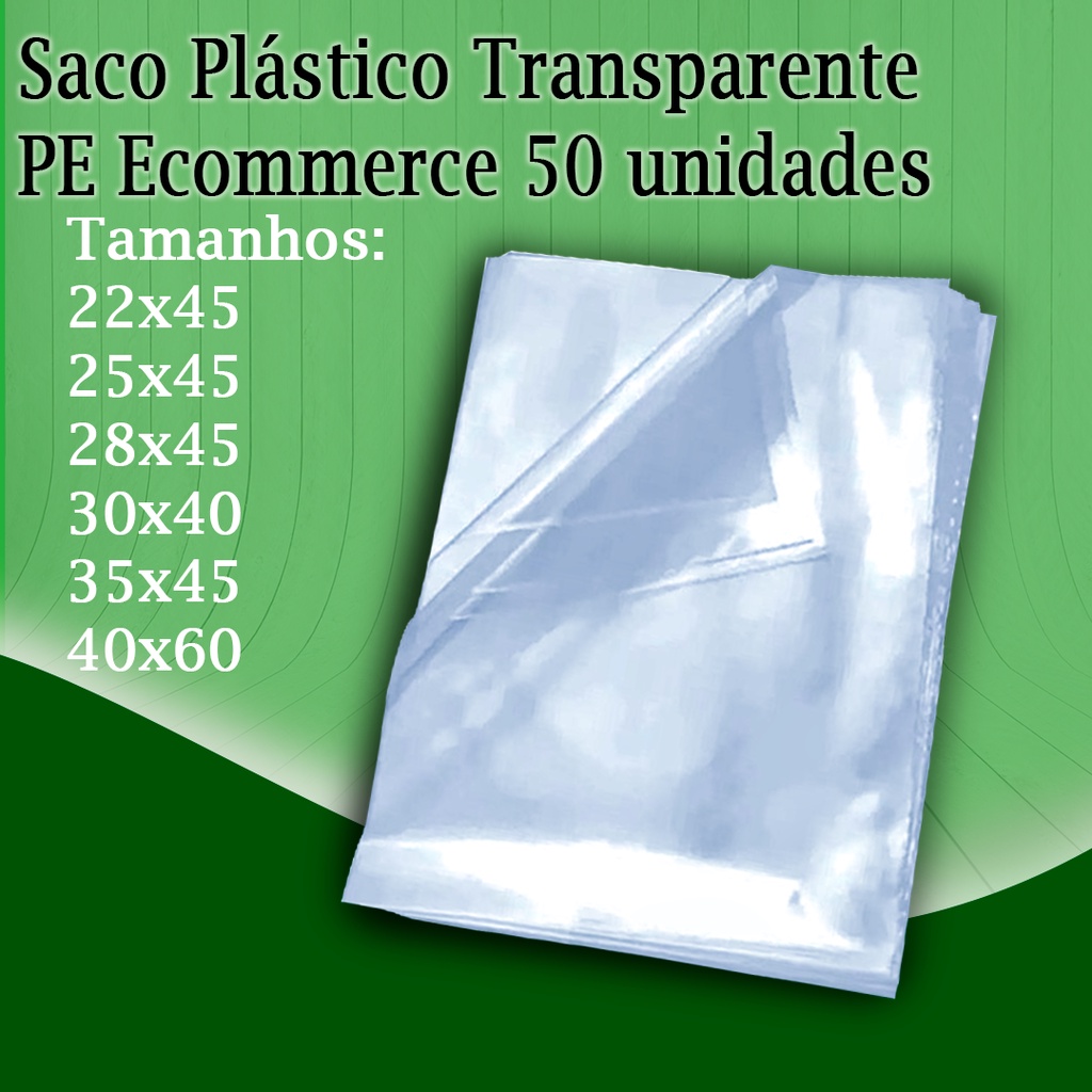50 unidades Saco Plástico Transparente PE Ecommerce tamanho Médio ...