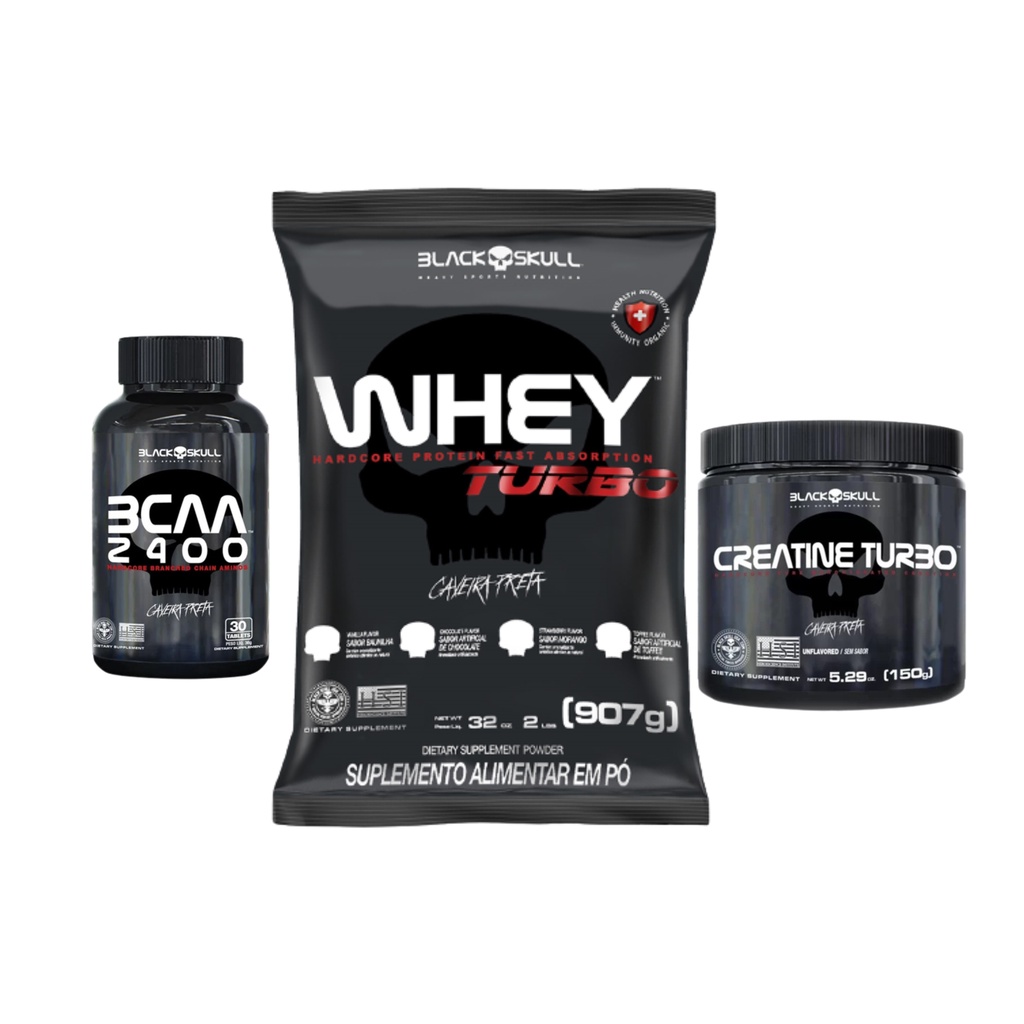 1 Whey protein 900g turbo + 1 creatina monohidratada turbo 150g + 1 BCAA 2400 (30 tabs)