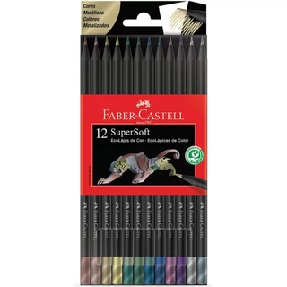 Lápis De Cor EcoLapis SuperSoft 12 Cores Metalicas Resistente Cores Vivas Faber Castell em Oferta na Shopee