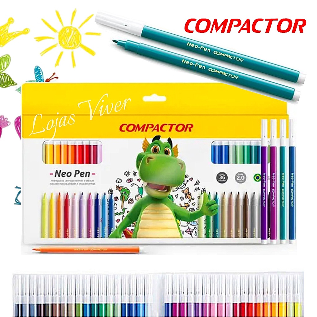 Canetinha 36 Cores Gigantes Neo Pen - Compactor