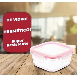 Kit 2 Potes Herméticos Para Marmitas 520ML Quadrado De Vidro Super Resistente