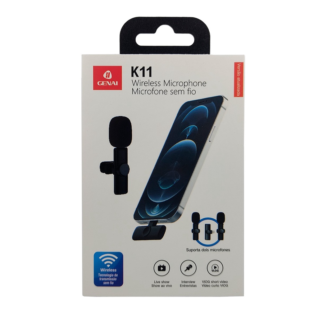 Microfone de lapela sem fio K11 portátil para Iphone