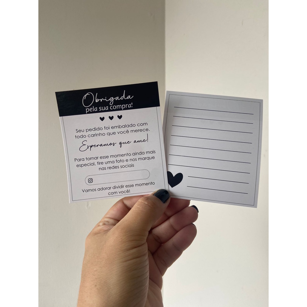 Cartão Obrigada Pela Sua Compra!! Seu pedido foi embalado com todo carinho - com espaço para inst e bilhete no verso