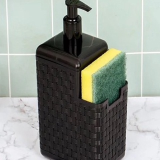 1 Porta Detergente Dispenser Com Suporte Para Bucha 500ml Bico Dosador Rattan Preto Dispenser Amarzenamento Porta Sabão Sabonete Liquido Esponja Escova de Dentes Pasta Pia de Cozinha Pia de Banheiro Lavabo