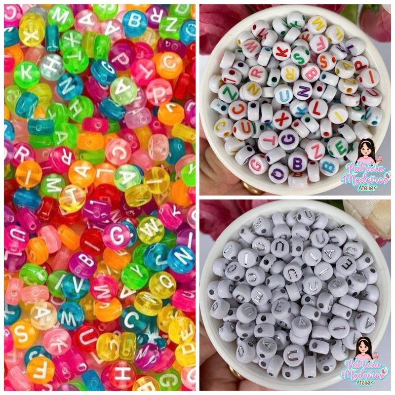 Miçanga Redonda Letras Alfabeto 100 Unidades | Shopee Brasil