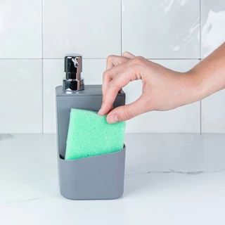 Dispenser Detergente Com Suporte Porta Esponja 650ml Cozinha OU