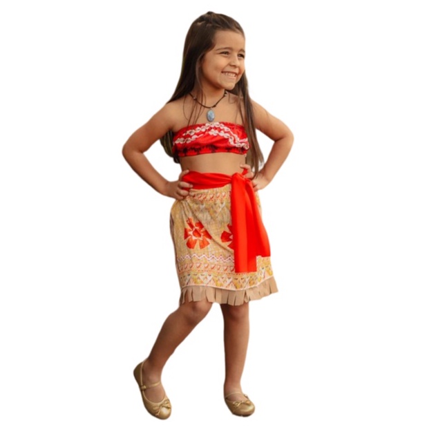 Fantasia Princesa Moana Infantil Com Colar 1 a 8 Anos - Fantasias