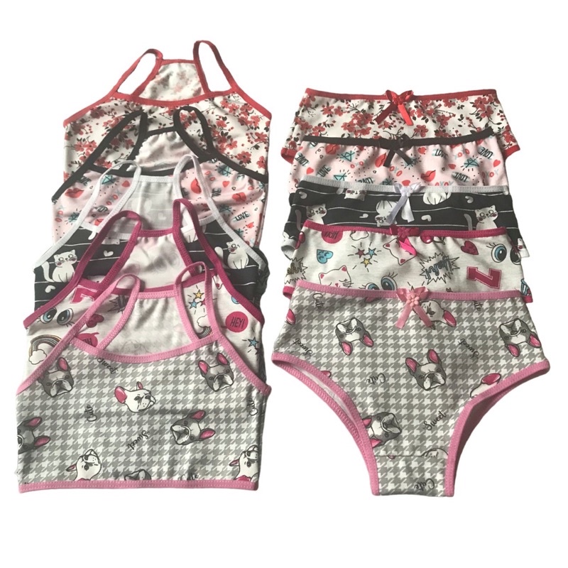 Kit 5 Conjuntos Bebe Infantil Menina Estampado Calcinha Top