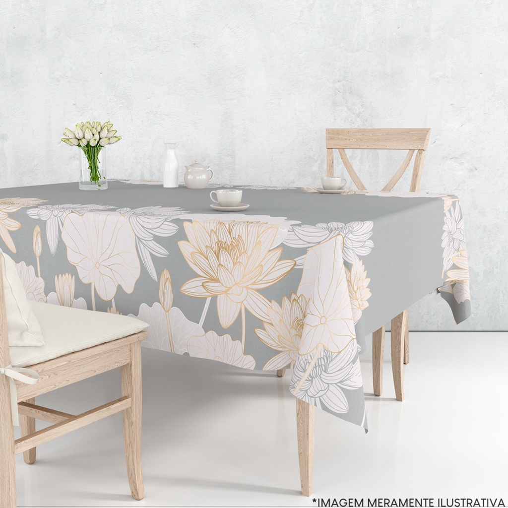 Toalha de Mesa Retangular Serve 4 e 6 Lugares Floral Brancas