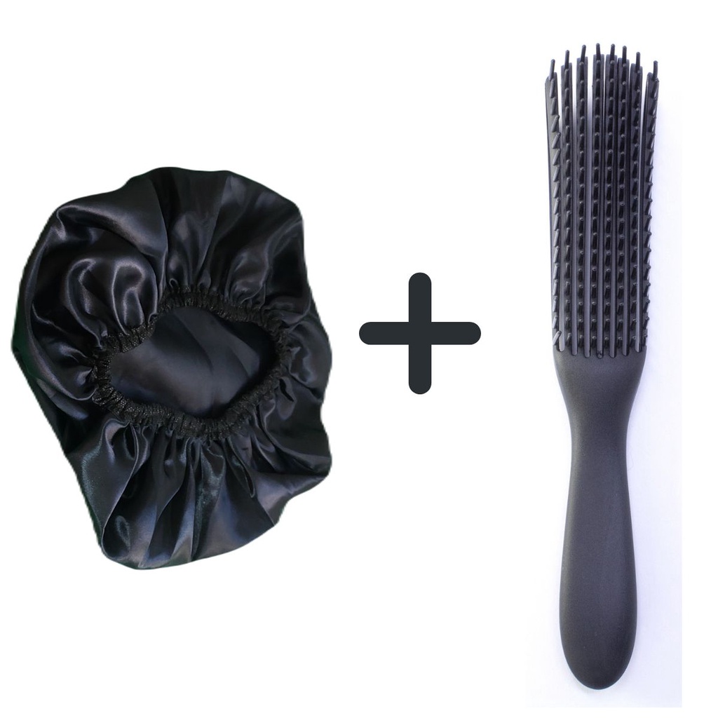 Kit De 1 Escova Polvo + 1 Touca de Cetim Cuidados Com o Cabelo Octopus Modelo