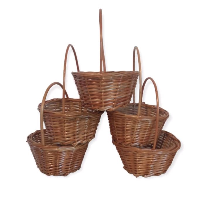 kit 5 Cesta de Vime Redonda Pequena 14x8 alça 24