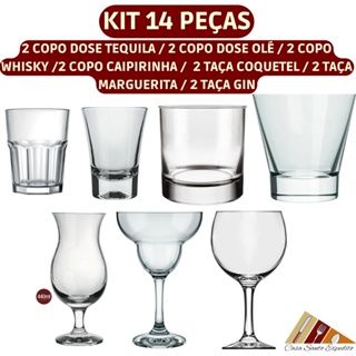 Kit Conjunto 14 Copos Taças Bebidas Dose Caipirinha Coquetel Margarita Whisky Gin Tequila