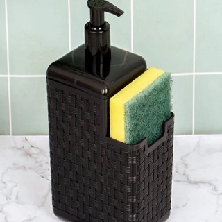Porta Detergente Dispenser Com Suporte Para Bucha 500ml Bico Dosador Rattan Preto Dispenser Amarzenamento Porta Sabão Sabonete Liquido Esponja Escova de Dentes Pasta Pia de Cozinha Pia de Banheiro Lavabo
