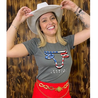 T-shirt country feminina Americana blusa feminina tshirt