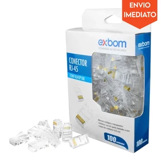 Conector Cabo de Internet RJ45 Cat5e/Cat6 Cristal Exbom 100 Unidades