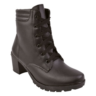 Bota Feminina Coturno Preto Fosco Cano Médio Salto Tratorado