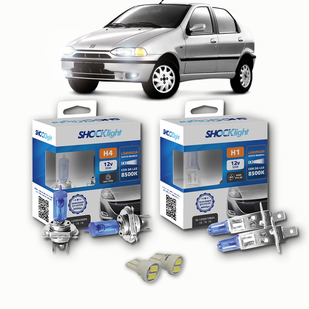 KIT lâmpadas Super brancas + LED T10 Fiat PALIO ED/EDX farol foco simples 1996/2000 Farol H4 + milhas H1 8500k