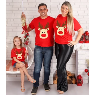 Kit Camiseta Natal Família Amigos 3 Peças Rena Divertida