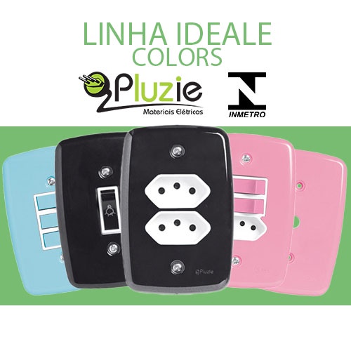 Interruptor e tomada Pluzie Ideale colorida preto azul rosa