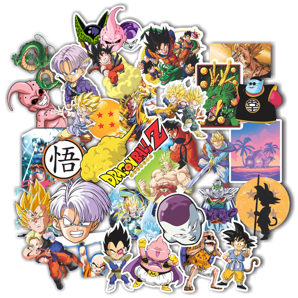 Pack 30 unidades Adesivos Dragon Ball Z GT Stickers Anime Mangá Goku Majin Boo Vegeta Impermeável A Prova D' agua