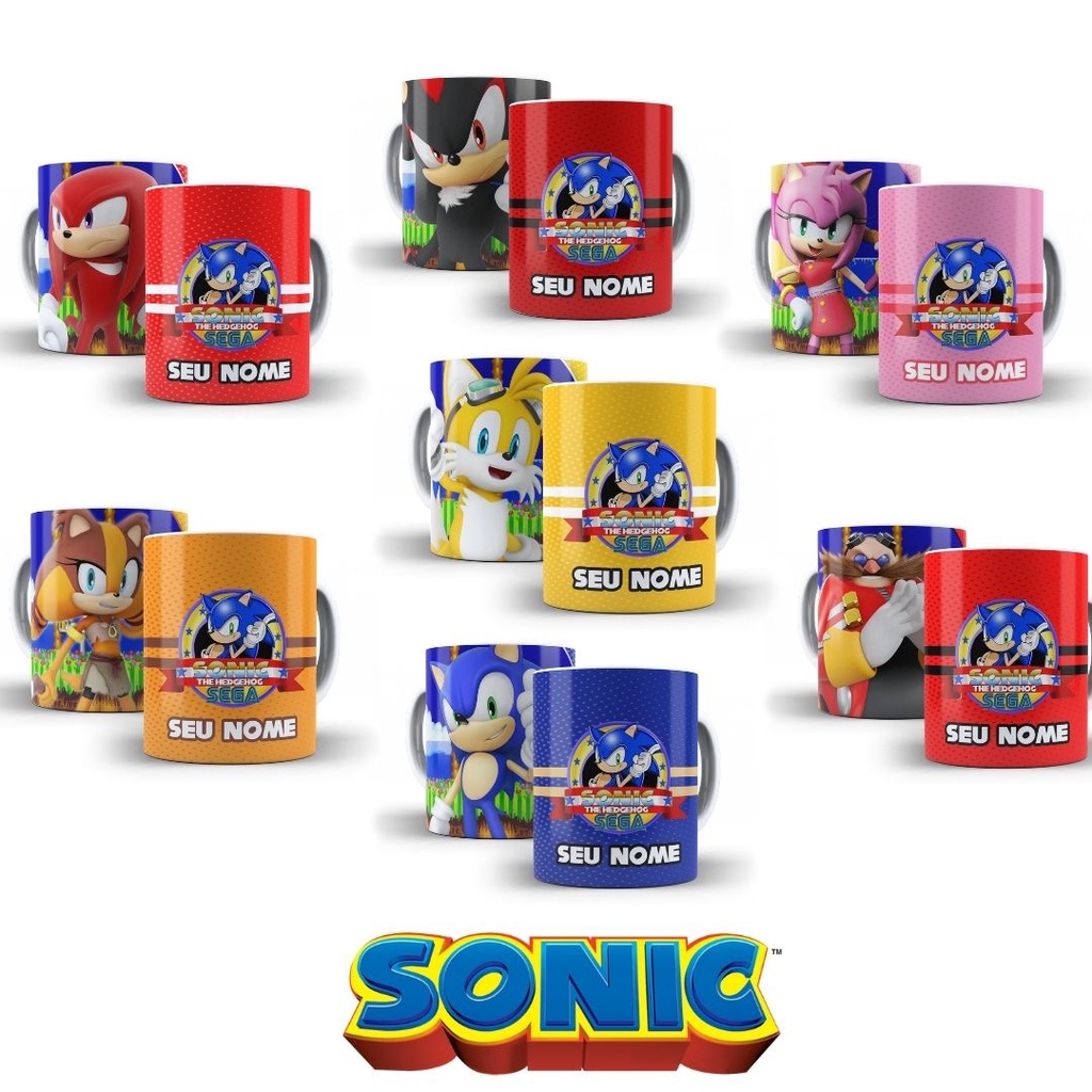 Caneca do Sonic e sua Turma para personalizar com o nome em Polímero