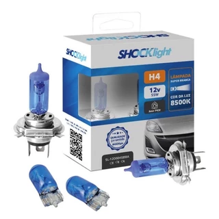 Par de Lampada H4 Super Branca para Farol + Par de Lâmpada Pingão T10 Super Branca para Lanterna em Oferta na Shopee