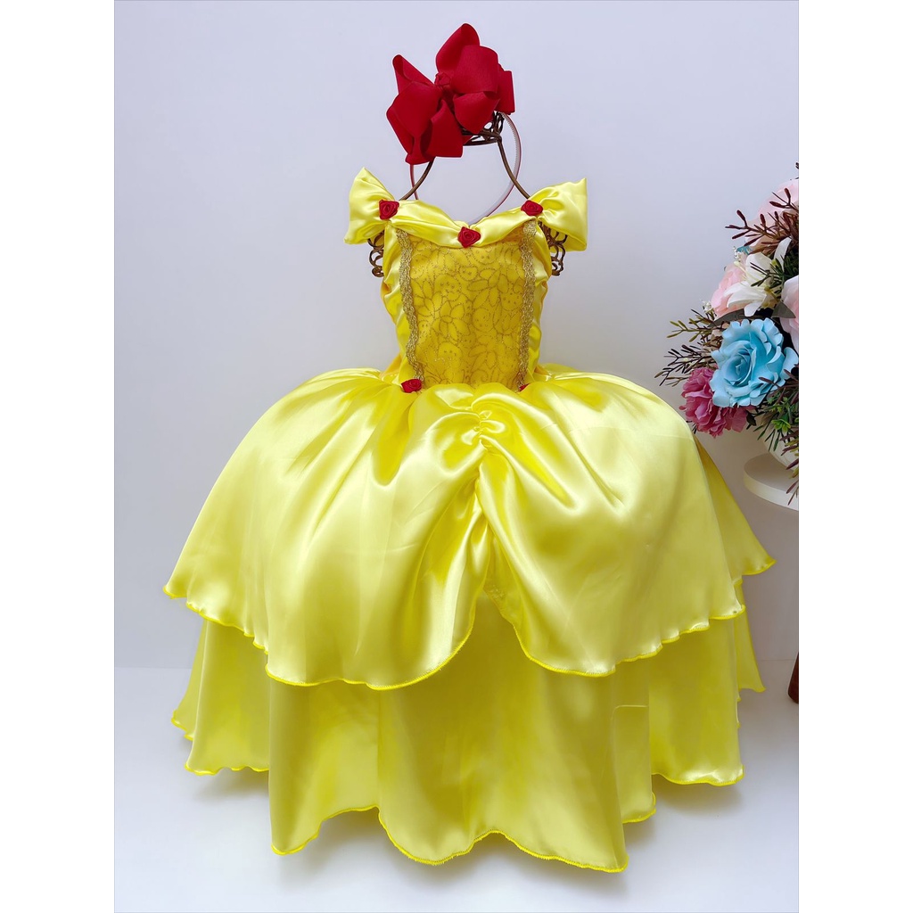 Vestido princesinha amarela bela - anjo fantasias no Shoptime