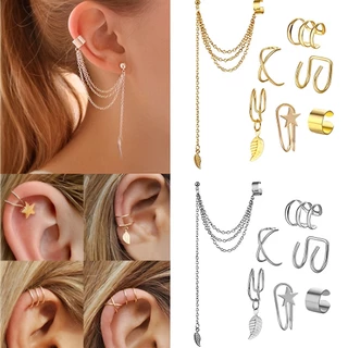 Brincos Kit 7 Peças Pressão Piercings Orelha Banhado Ouro Prata