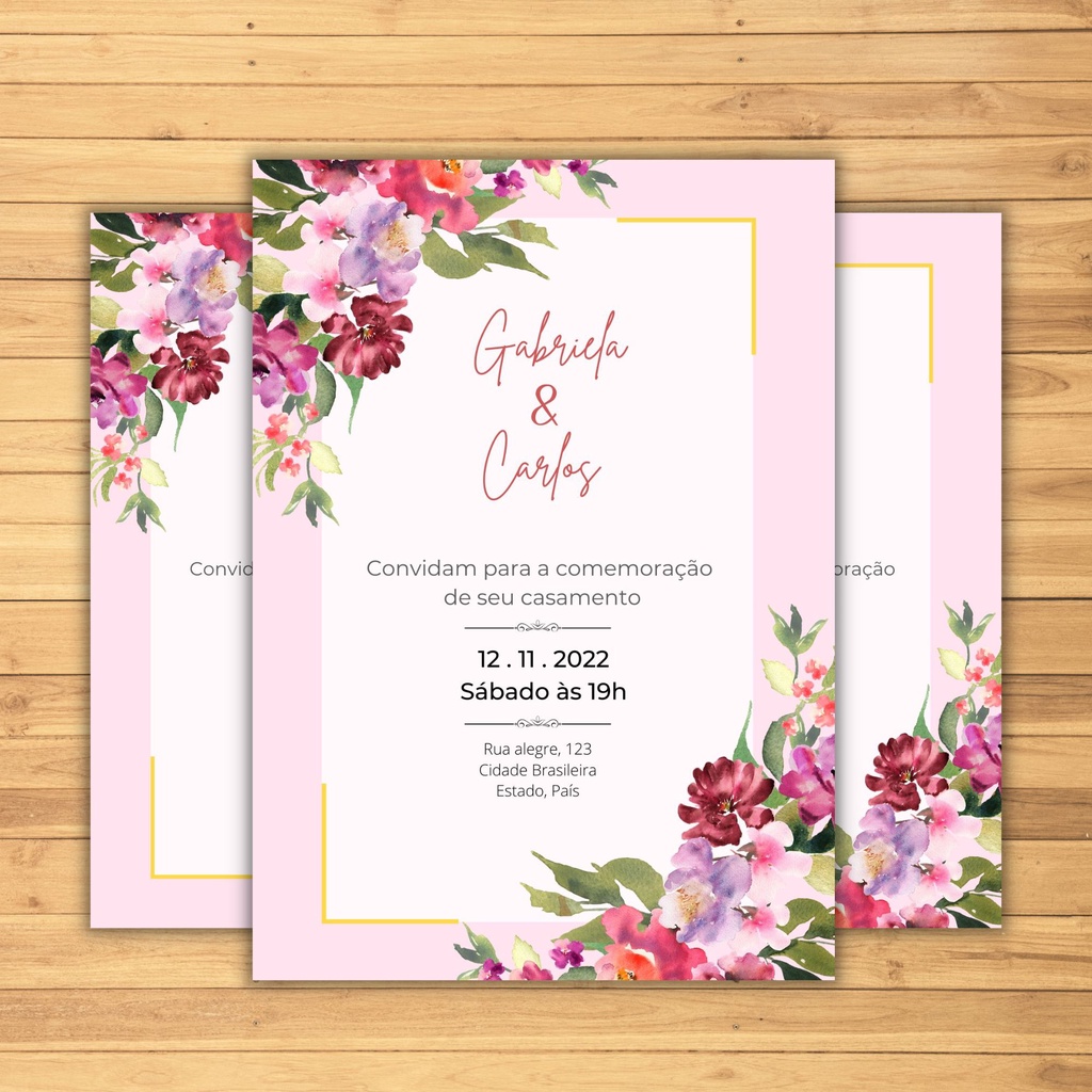 Convite de Casamento Floral Digital! Frete Grátis