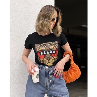 Blusa T-shirt Camiseta Feminina Estampada Moda Blogueiras Onça