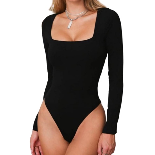 Body Segunda Pele Decote Quadrado Manga Longa Suplex