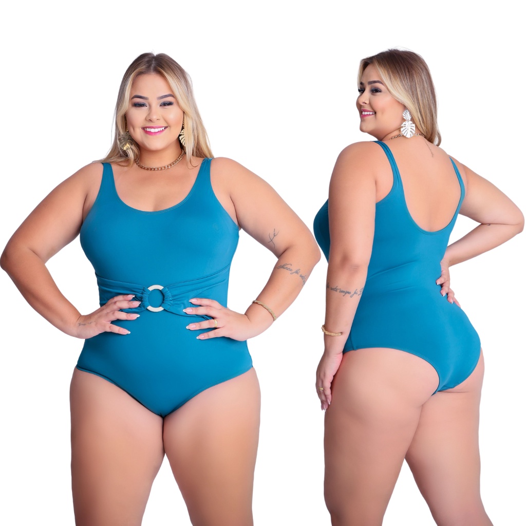 Maiô Plus Size Body Feminino Blogueira Confortável Leve Verão Moda Praia Detalhe Argola