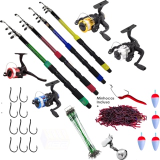 Kit De Pesca Completo Vara Telescópica 1.70 + Molinete Com Linha E acessórios