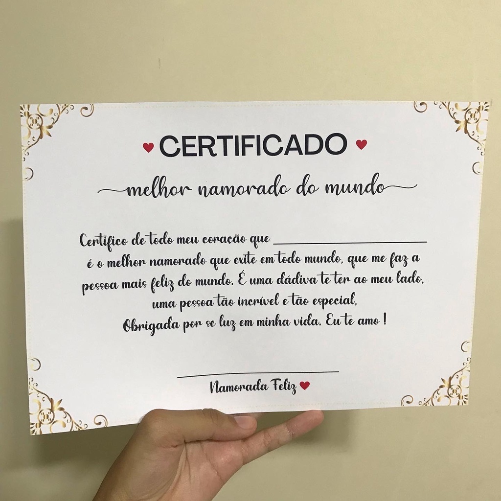 CERTIFICADO MELHOR NAMORADO DO MUNDO | PRESENTE NAMORO