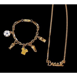 Corrente E Pulseira Brasil Aço Inox Copa Do Mundo Brasil