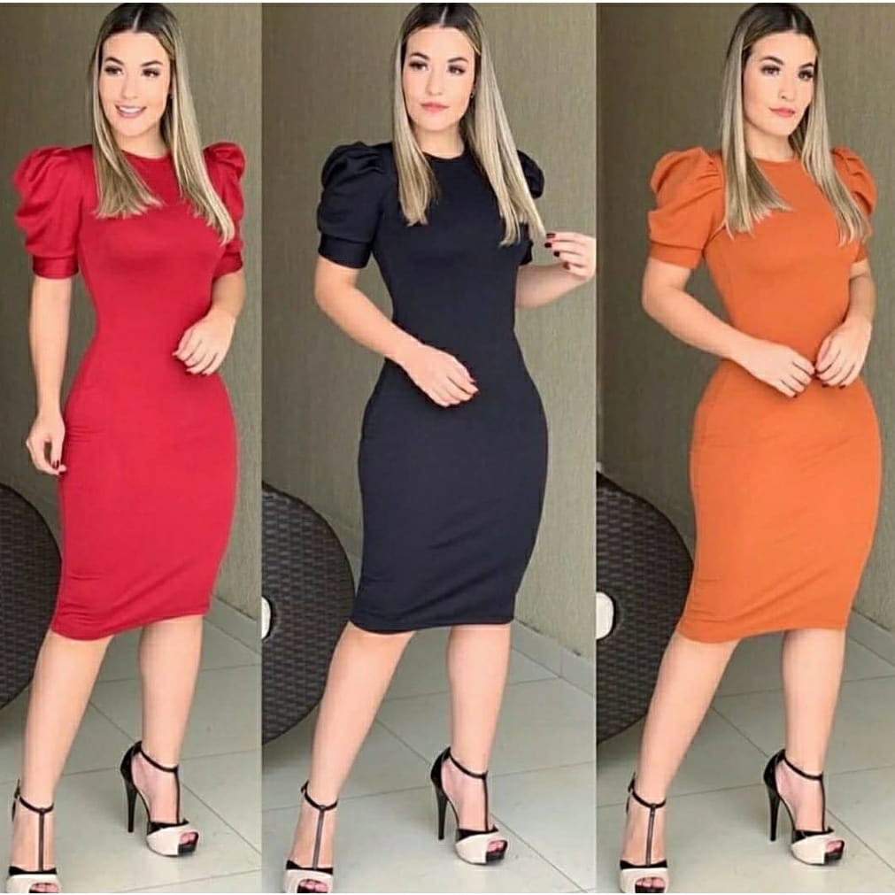 Vestido Midi Manga Princesa Bufante | Shopee Brasil