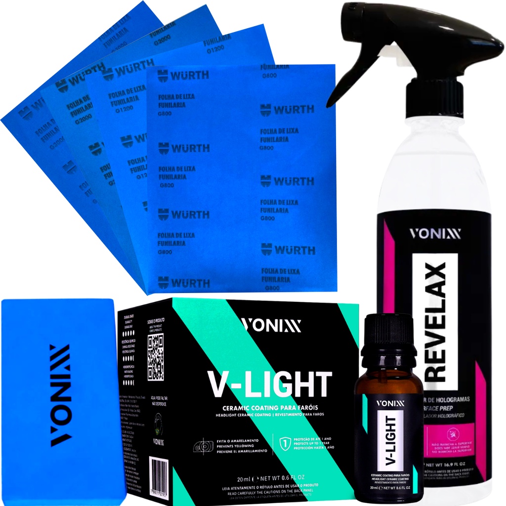 Kit Polimento Farol Revelax Lixa Vitrificador V-Light Vonixx