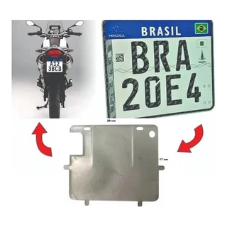 Suporte Placa Grande e Mercosul Moto Padrão Novo Grande Aço Protetor Ferro 20x17cm