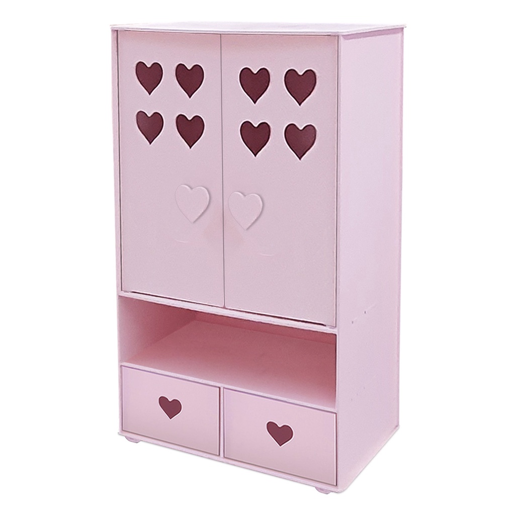 Guarda Roupas Armário Para Bonecas e acessórios em madeira MDF Rosa Bebê.