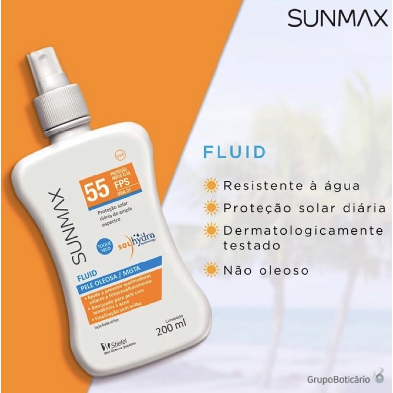 Protetor Solar Sunmax Fps 55 Fluid Toque Seco 200ml | Shopee Brasil