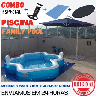Piscina COMBO Premium Especial + Capa + Forro + Bomba de Ar + Piscina com Assentos e Encosto 3.000 Litros - Family Pool Original