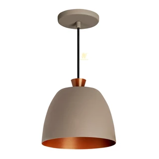 Luminária Pendente Oval de Mesa Sala Cozinha Jantar Alumínio Dublin Bege Fendi Nude com Cobre Iluminação