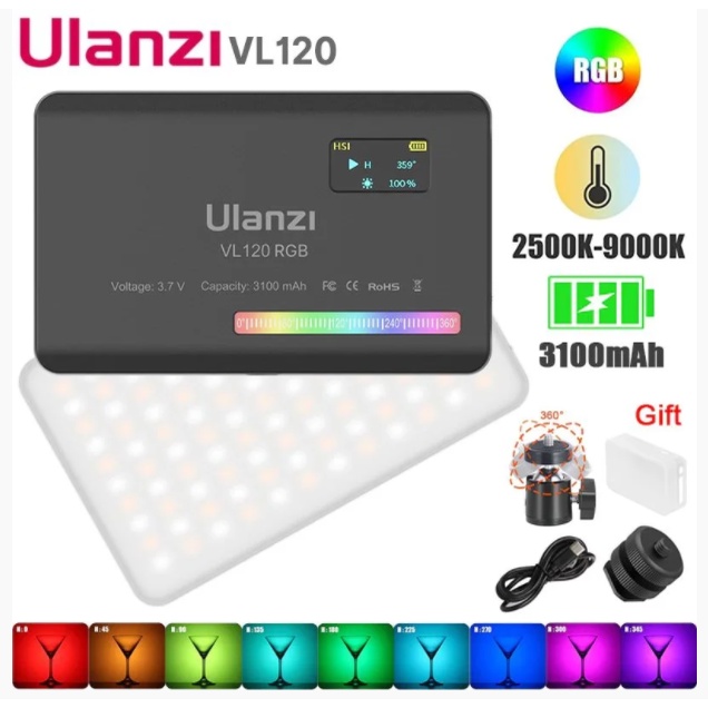 Painel De Led Colorido Vl120 Ulanzi Para Tirar Fotos E Gravar Vídeos Com Cores Rgb E Regulador De Temperatura Recarregável