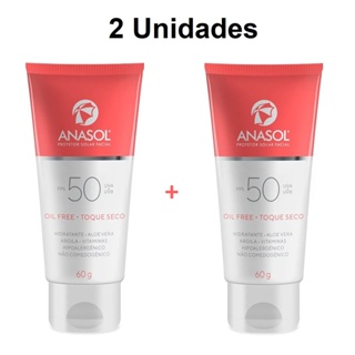 Kit 2 Anasol Protetor Solar Facial Toque Seco Oil Free FPS 50 60 g