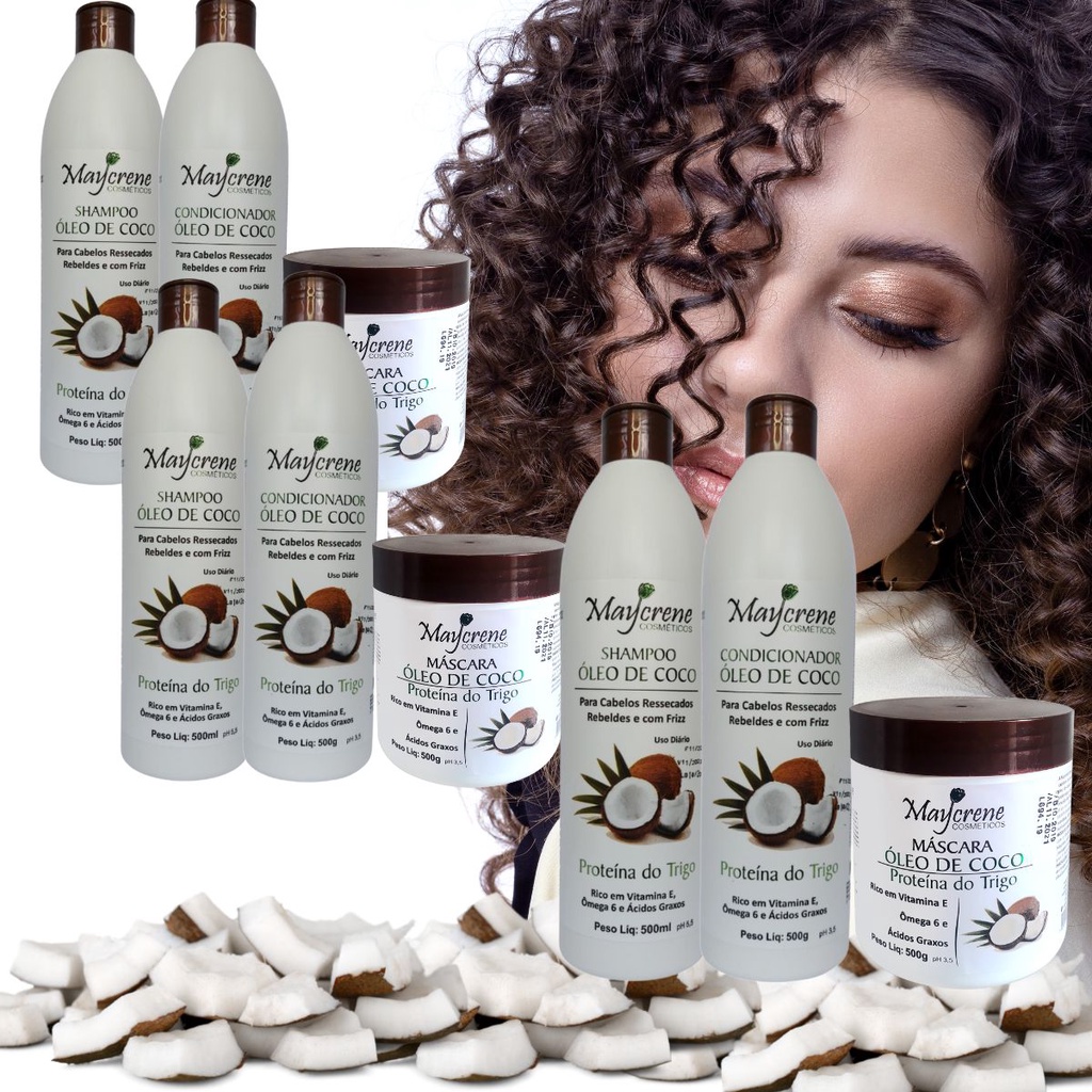 Kit 3 Shampoo Para Cabelo Cacheados Óleo Coco 500ml Maycrene