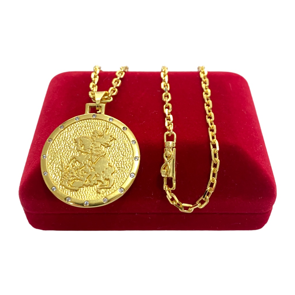 CORRENTE CADEADO 3MM - MEDALHA SÃO JORGE - BANHO DE OURO 18K - UNISSEX ...