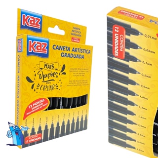 Kit Canetas Tecnicas 12 unidades Artístico Nankin KZ72186 0,01/0,05/ 0,1/ 0,50/ 0,80/ 1,0/ 1,2/ 1,4/ 0,2/ 2,5/ 3,