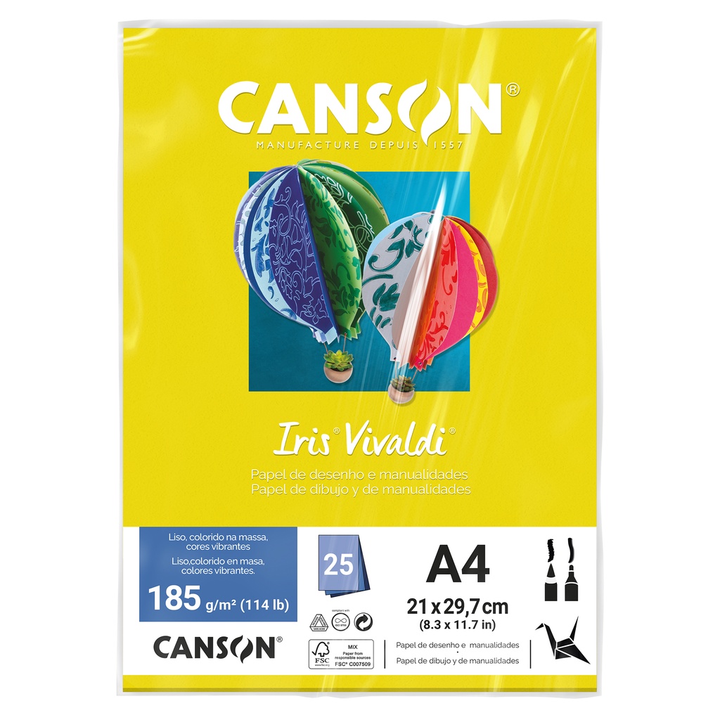 Canson Iris Vivaldi Lot De 25 Feuilles Papier à Dessin 185g 50x65 Cm - Blanc