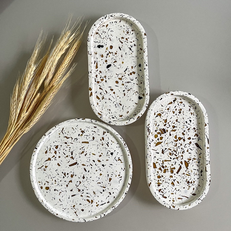 Kit 2 Bandejas Decorativas Oval + 1 Bandeja Decorativa Circular M para Decoração Casa Banheiro Escritório