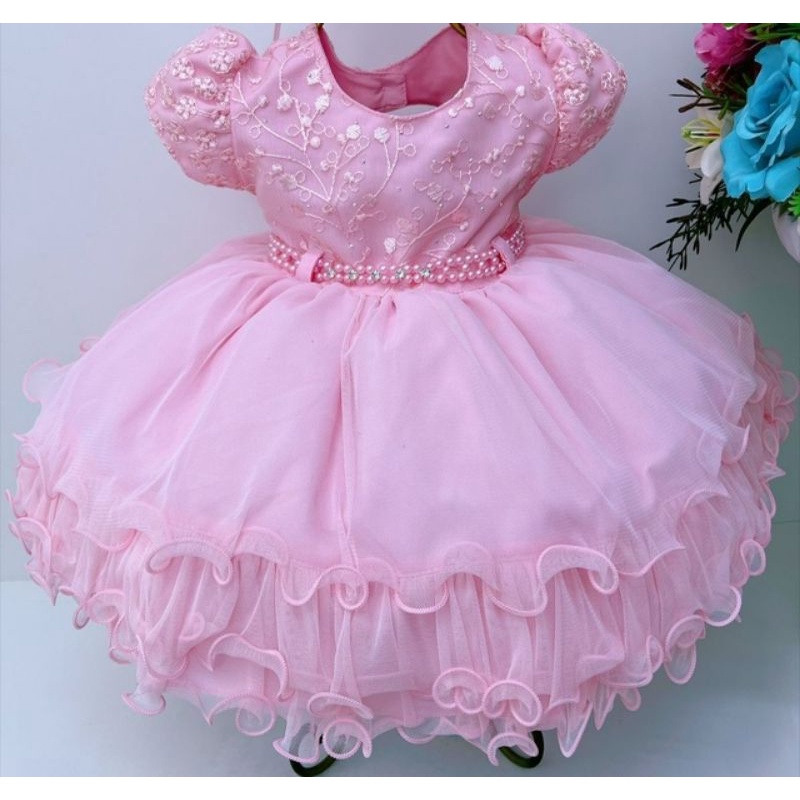 Vestido Infantil de Festa Rosa Bebê Luxo Batizado | Shopee Brasil